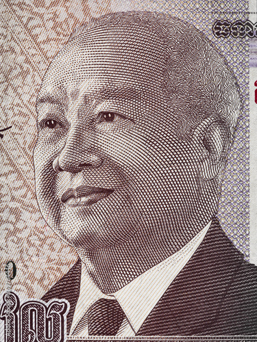 Cambodia king Norodom Sihanouk portrait on 1000 riels banknote macro,Cambodian money closeup photo