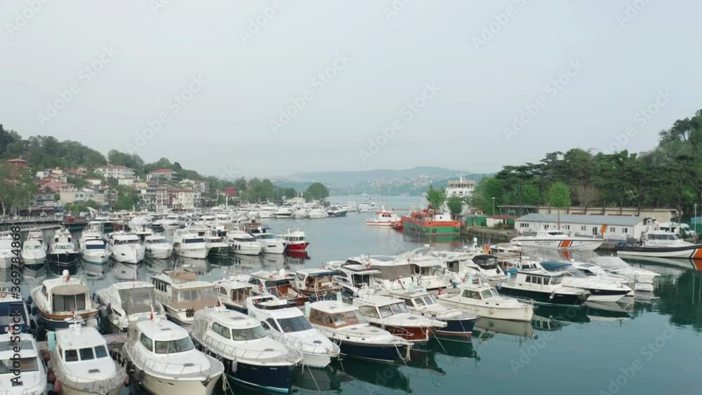 Aerial view of Tarabya private yacht harbor. 4K Footage in Turkey Aerial view of Tarabya private yacht harbor. 4K Footage in Turkey