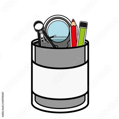 School supplies in a pencil holder - Vector