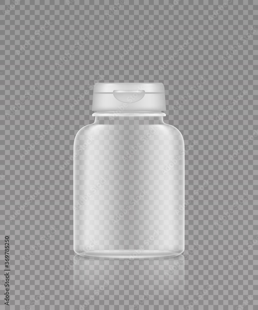 Empty transparent plastic jar mockup. Packaging design. Blank sport or ...