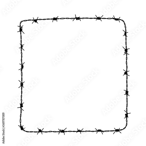 Square frame from barbed wire silhouette. Vector illustration of box shape hand drawn barb wire for flyer or banner. Great for promotion or advertising