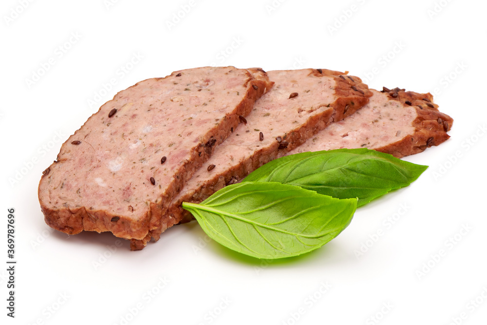 Traditional American meatloaf, isolated on white background Traditional American meatloaf, isolated on white background