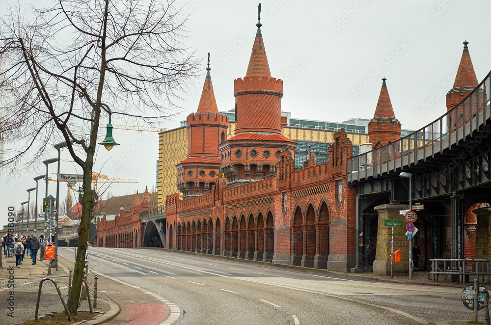 Fototapeta premium Germany. Berlin. Oberbaumbruckke Bridge over the Spree River in Berlin. February 17, 2018