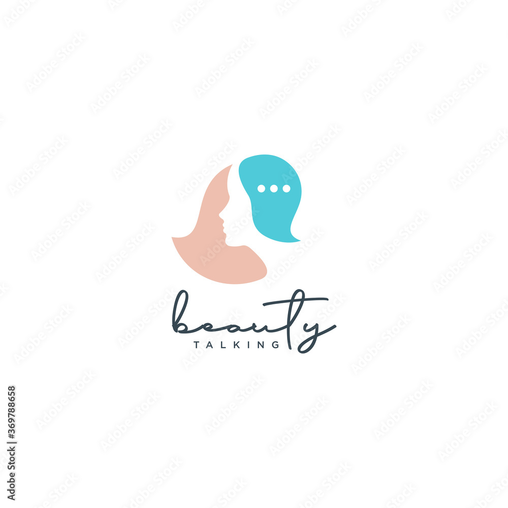 woman beauty talk and bubble chat logo design vector clever combination
