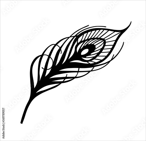 Peacock feather vector. Firebird feather. Forged element. Isolated over white background