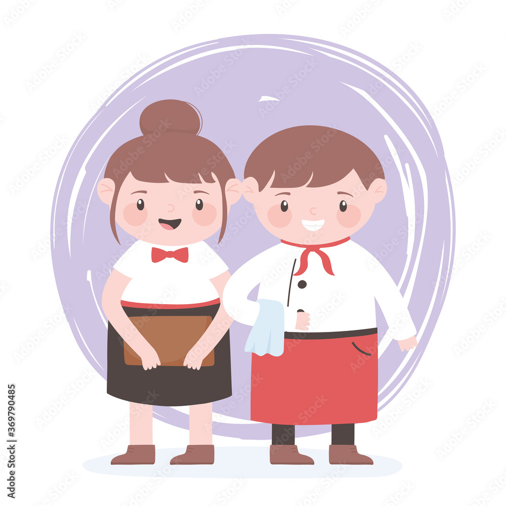 cute waitress female and male professional cartoon character cute waitress female and male professional cartoon character