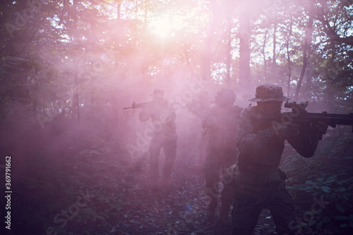 Modern warfare Soldiers Squad in battle