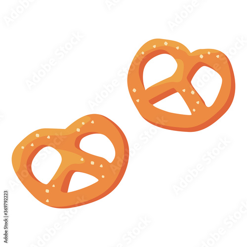 Bavarian salted pretzel on white isolated backdrop. Sweet bakery snack for invitation or gift card, notebook, Beer pub logo, scrapbook. Phone case or cloth print. Flat style stock vector illustration