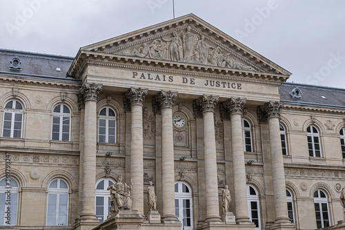 AMIENS  FRANCE - MAY 26  2019  View of Palace of Justice of Amiens. Palace of Justice  Palais de Justice  1868 - 1880  in city center of Amiens. Somme department  Picardie  France. 