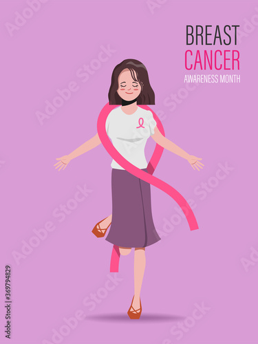 Breast cancer awareness month postcard background. Campaign for lady fight to cancer.