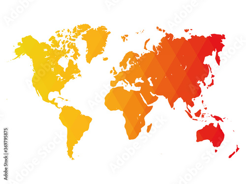 Map of World. Warm low poly gradient of rhombus shapes. Modern vector polygonal design