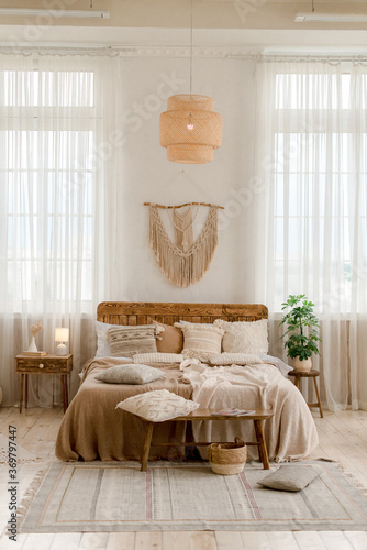 Interior of a bedroom in boho style