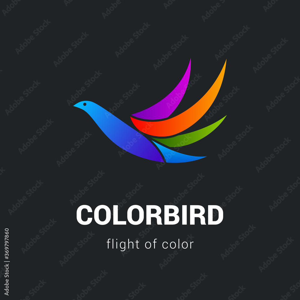 Abstract and Stylized Flying Bird Emblem. Suitable for Creative Industry, Multimedia, Entertainment or Educations on Black Background Abstract and Stylized Flying Bird Emblem. Suitable for Creative Industry, Multimedia, Entertainment or Educations on Black Background
