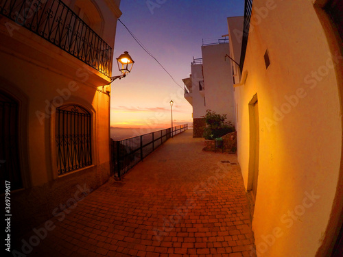 spanish street at sunset