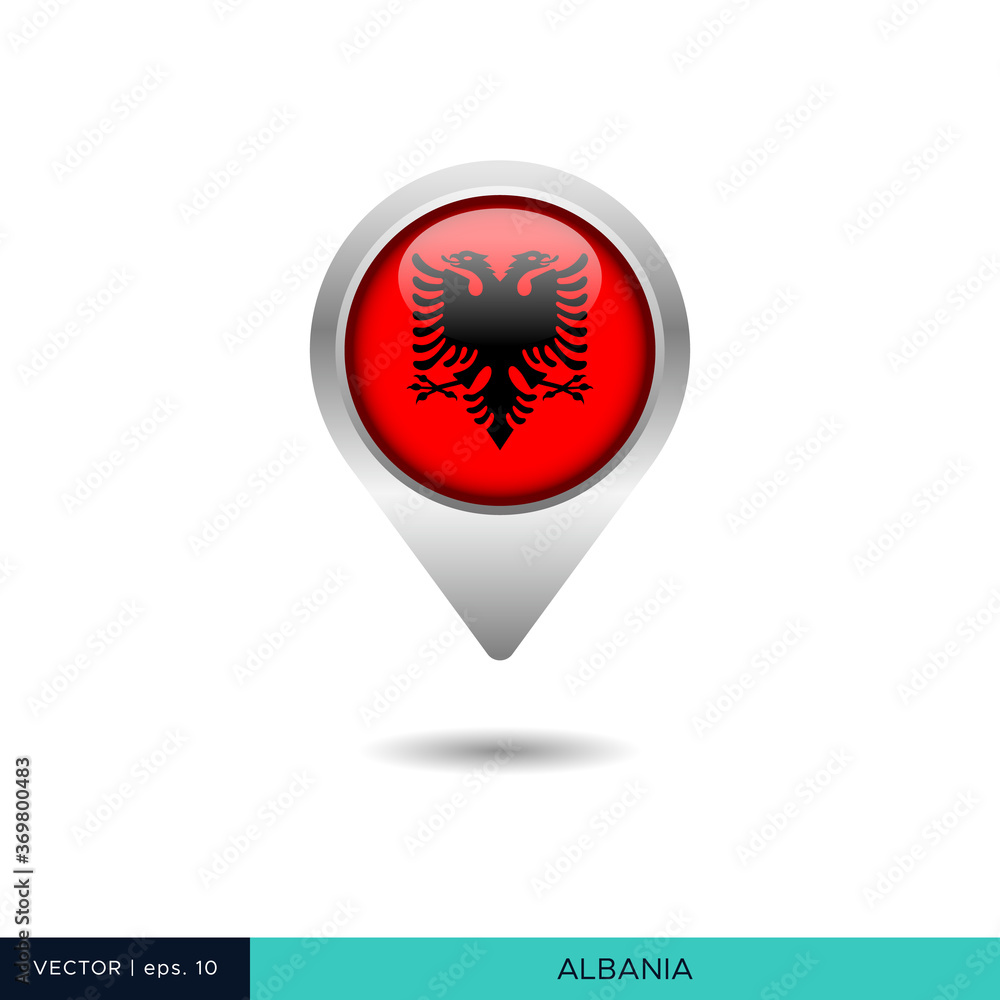 Obraz premium Albania flag map pin vector design template