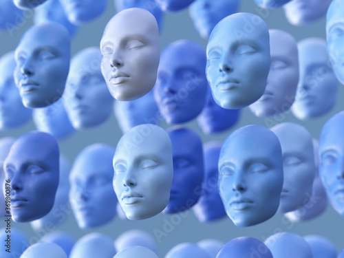 array of human faces masks