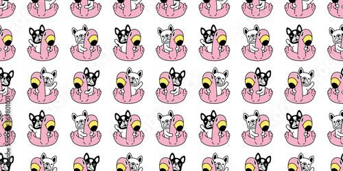 dog seamless pattern french bulldog swimming ring flamingo pool ocean beach puppy pet breed vector repeat wallpaper scarf isolated tile background cartoon doodle animal illustration design