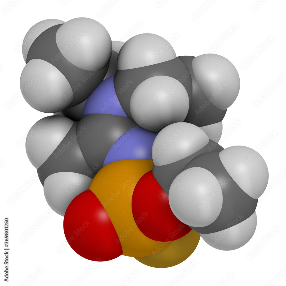 Novichok agent A-234 molecule, chemical structure as proposed by Mirzayanov. 3D rendering. Atoms are represented as spheres with conventional color coding.