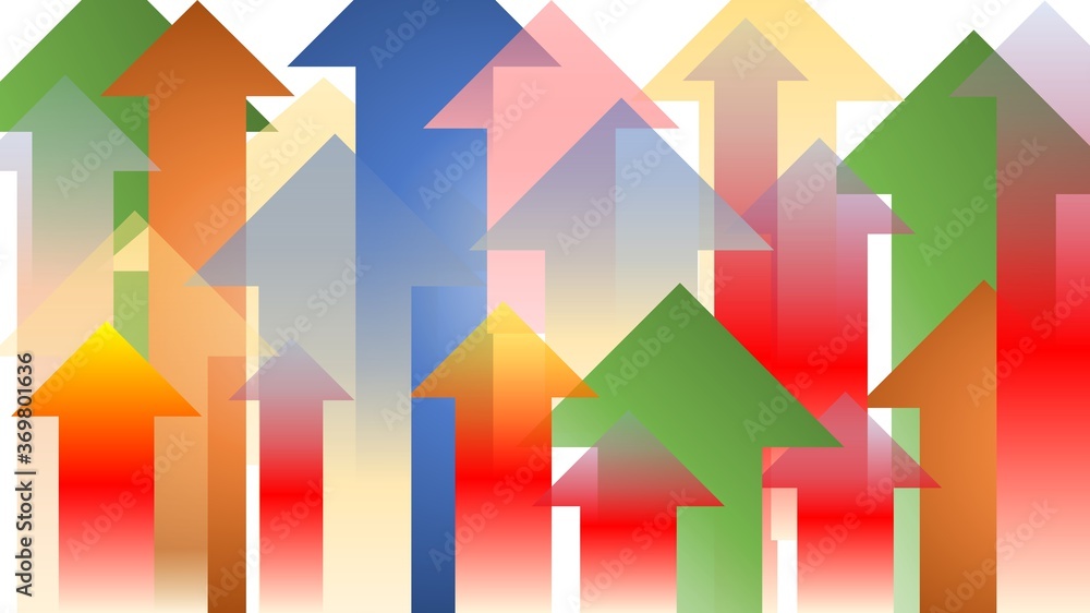 Images of many arrows are pointing up. Colourful and with gradient colour. Indicates an increase in progress or financial potential. Images of many arrows are pointing up. Colourful and with gradient colour. Indicates an increase in progress or financial potential.
