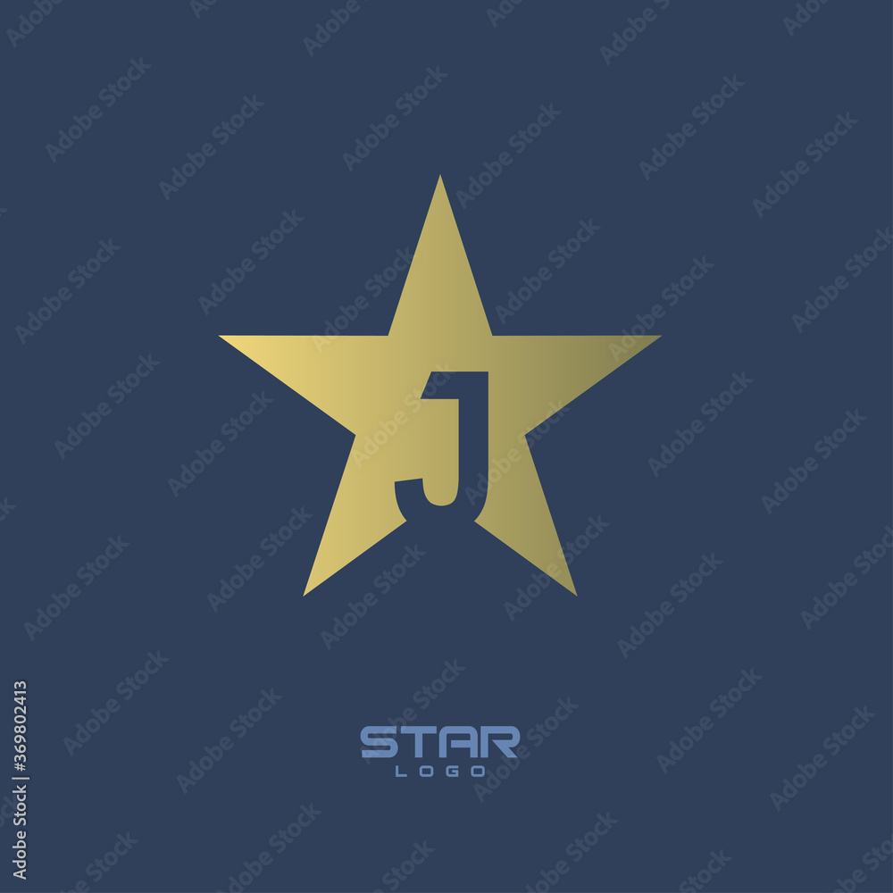 Gold Star Logo with Initial Letter J Gold Star Logo with Initial Letter J