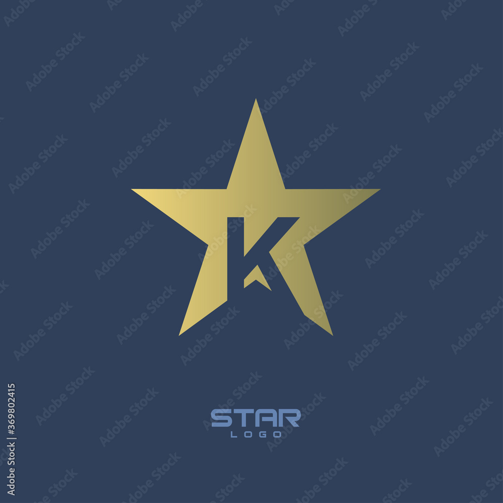 Gold Star Logo with Initial Letter K Gold Star Logo with Initial Letter K