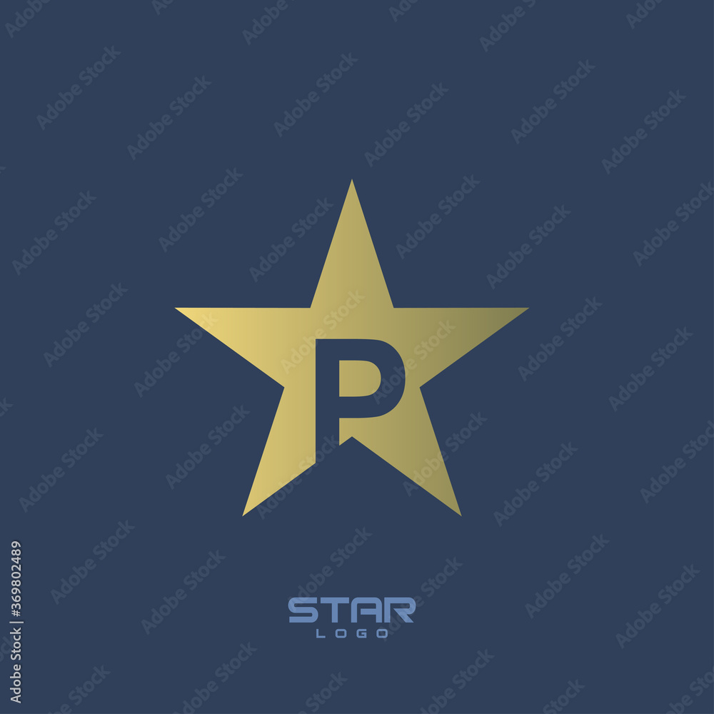 Gold Star Logo with Initial Letter P Gold Star Logo with Initial Letter P
