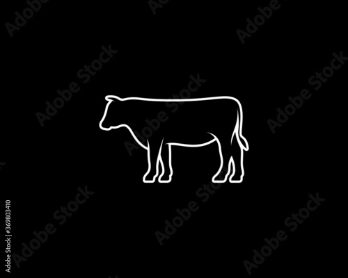 Cow Silhouette on Black Background. Isolated Vector Animal Template for Logo Company, Icon, Symbol etc