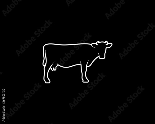 Cow Silhouette on Black Background. Isolated Vector Animal Template for Logo Company, Icon, Symbol etc