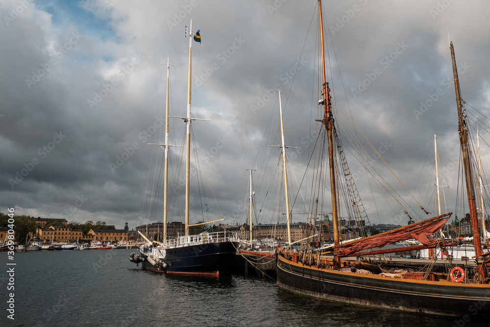 Sweden. Stockholm. Ships in the harbor of Stockholm. September 17, 2018
