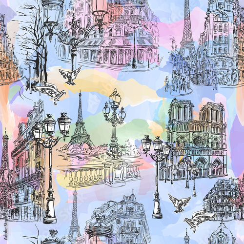 Carta da parati Parigi - Carta da parati Paris watercolor wallpaper