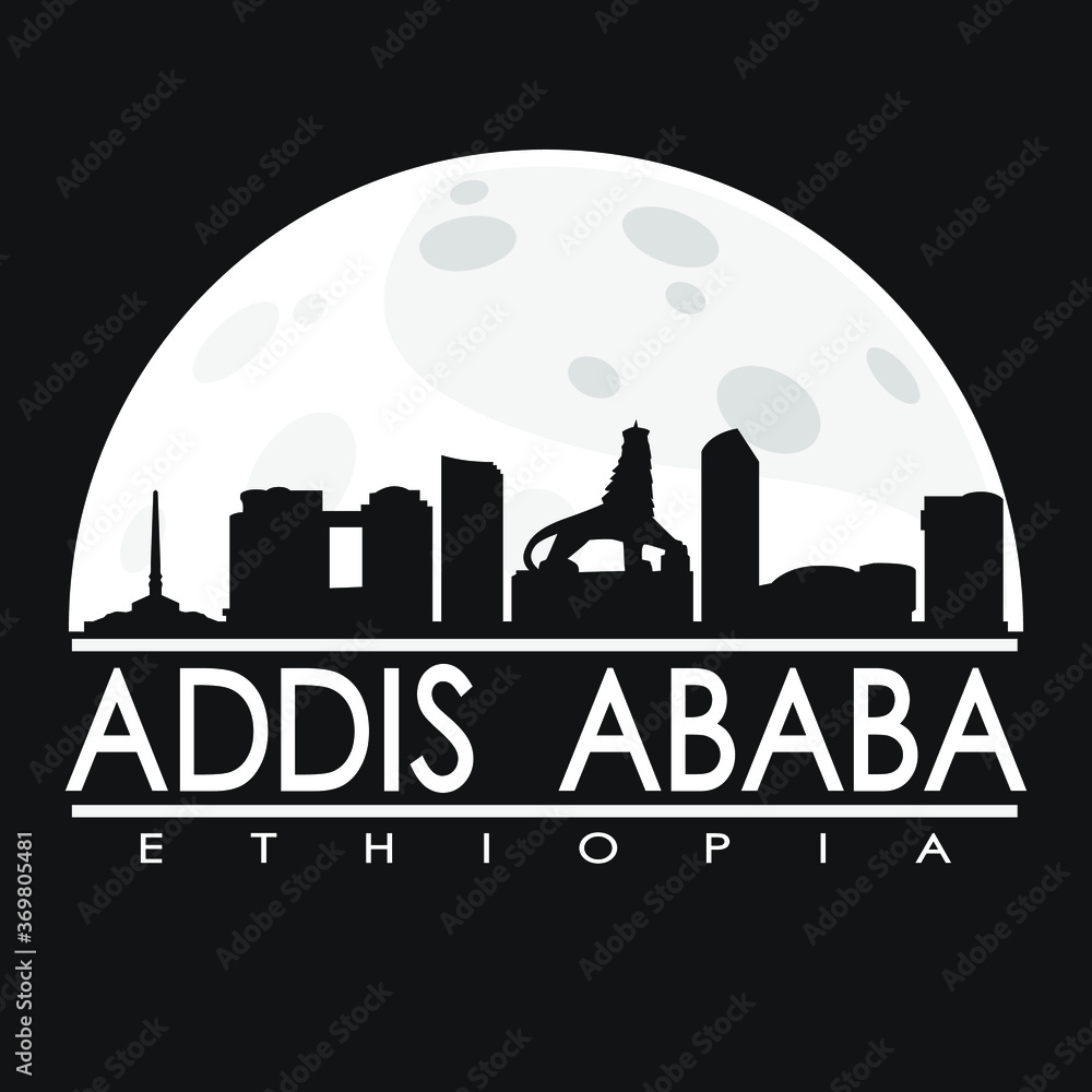 Addis Ababa Ethiopia Moon Skyline City Flat Silhouette Design Background.