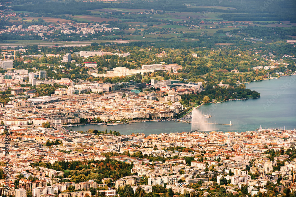 Summer landscape of Geneva city, Switzerland, aerial view