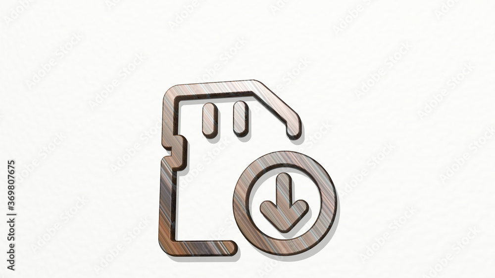 sd card download from a perspective on the wall. A thick sculpture made of metallic materials of 3D rendering. memory and illustration sd card download from a perspective on the wall. A thick sculpture made of metallic materials of 3D rendering. memory and illustration