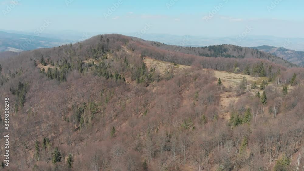 Aerial view of Zadne Gory in Beskid Sadecki near Jaworzyna Kokuszczanska. Early Spring. Aerial view of Zadne Gory in Beskid Sadecki near Jaworzyna Kokuszczanska. Early Spring.