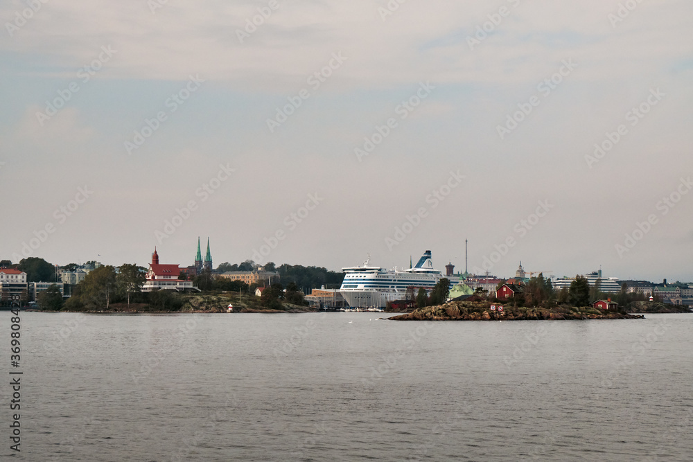 Finland. Helsinki. Big ferry at the pier in Helsinki. September 16, 2018