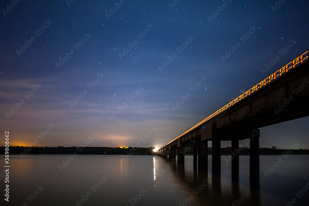 Bridge over Paranapanema River at moonlight - Florinea, SP, Brazil