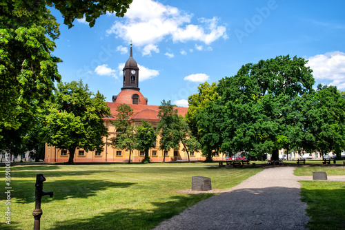 Parish church Sankt Marien with park in Neuruppin, Brandenburg an der Havel