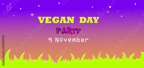 Vegan Day banner or party invitation background. Vector illustration. Place for text