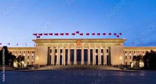 China's Great Hall of the People at dusk. Beijing, China