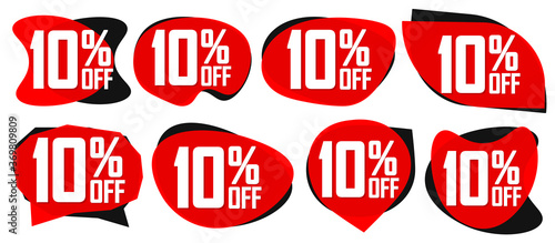Set Sale 10% off bubble banners, discount tags design template, vector illustration