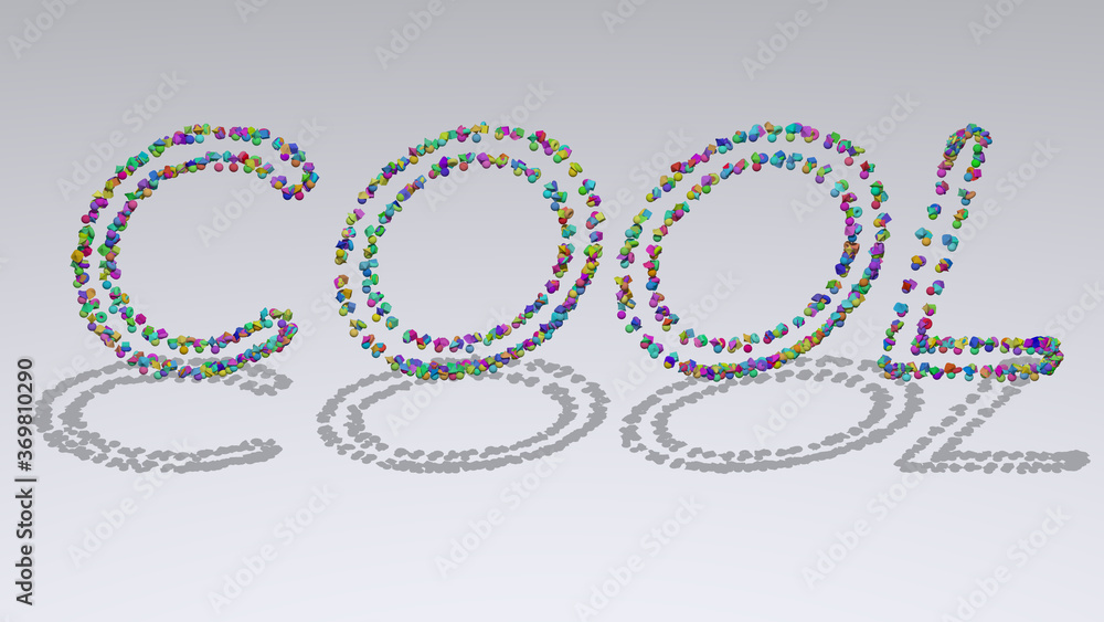 Colorful 3D writting of cool text with small objects over a white background and matching shadow. illustration and abstract Colorful 3D writting of cool text with small objects over a white background and matching shadow. illustration and abstract