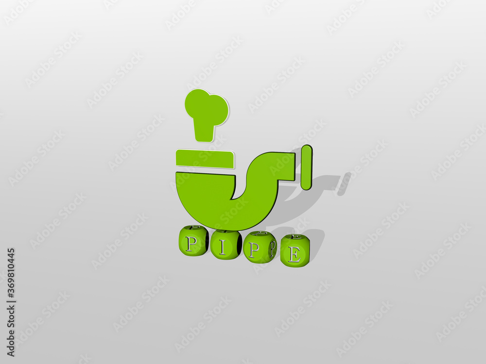 3D illustration of pipe graphics and text made by metallic dice letters for the related meanings of the concept and presentations. background and construction 3D illustration of pipe graphics and text made by metallic dice letters for the related meanings of the concept and presentations. background and construction
