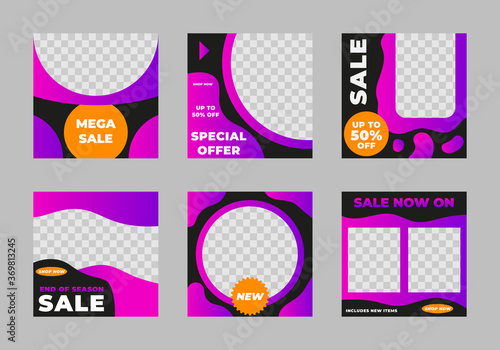 Set of editable square Instagram/print out sale poster templates Suitable for social media posts, internet ads, posters, handouts, flyers. Vector illustration. Transparent space for product.