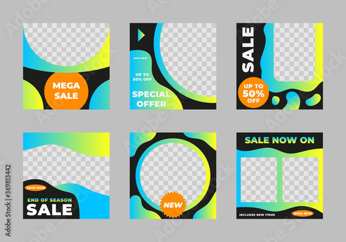 Set of editable square Instagram/print out sale poster templates Suitable for social media posts, internet ads, posters, handouts, flyers. Vector illustration. Transparent space for product.