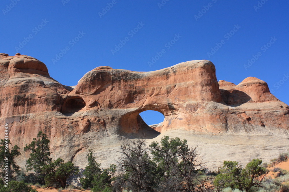 Rocks in wild landscape in Arches National Park, Utah, USA, United States, America.