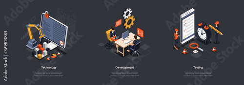 Concept Of Teamwork, Partnership And Goal Achieving. Group Of Business People Working On New Business Projects, Identifying And Reach Goals Together Working In Team. Isometric 3D Vector Illustration