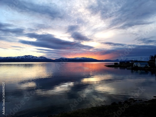 Norway, sunset, sea, water, fjord, fiord