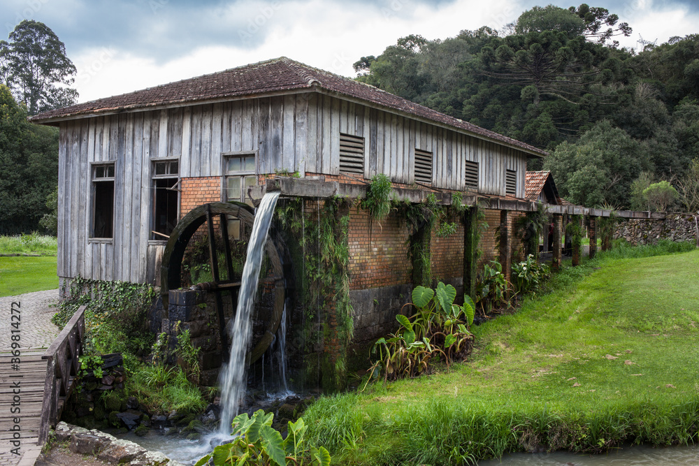 An old wooden house with waterwheel at Rio Grande do Sul - Brazil