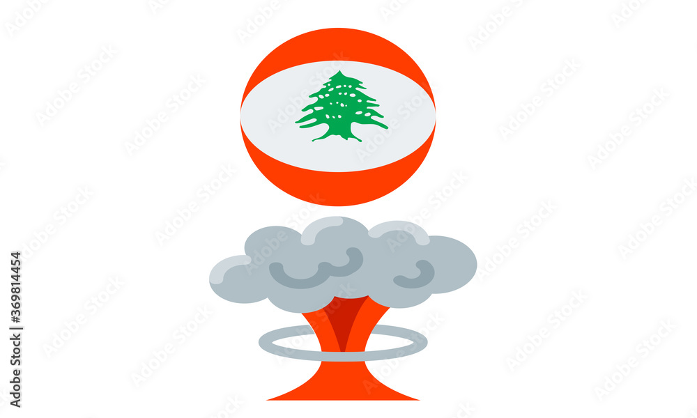 Lebanon flag with explosion drawing. Lebanon is mourning after massive explosion in Beirut. Lebanon flag with explosion drawing. Lebanon is mourning after massive explosion in Beirut.