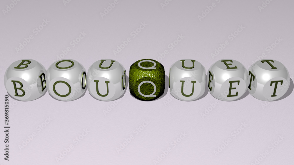 crosswords of BOUQUET arranged by cubic letters on a mirror floor, concept meaning and presentation. background and beautiful crosswords of BOUQUET arranged by cubic letters on a mirror floor, concept meaning and presentation. background and beautiful